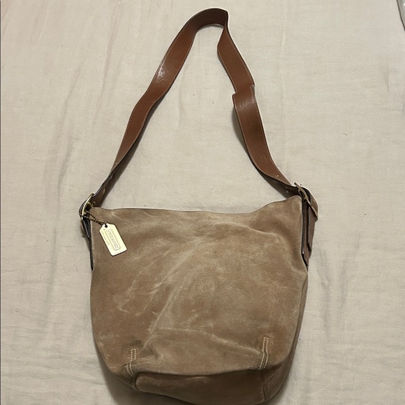 Coach Handbags - Coach Brown Suede Bag with Gold Tag